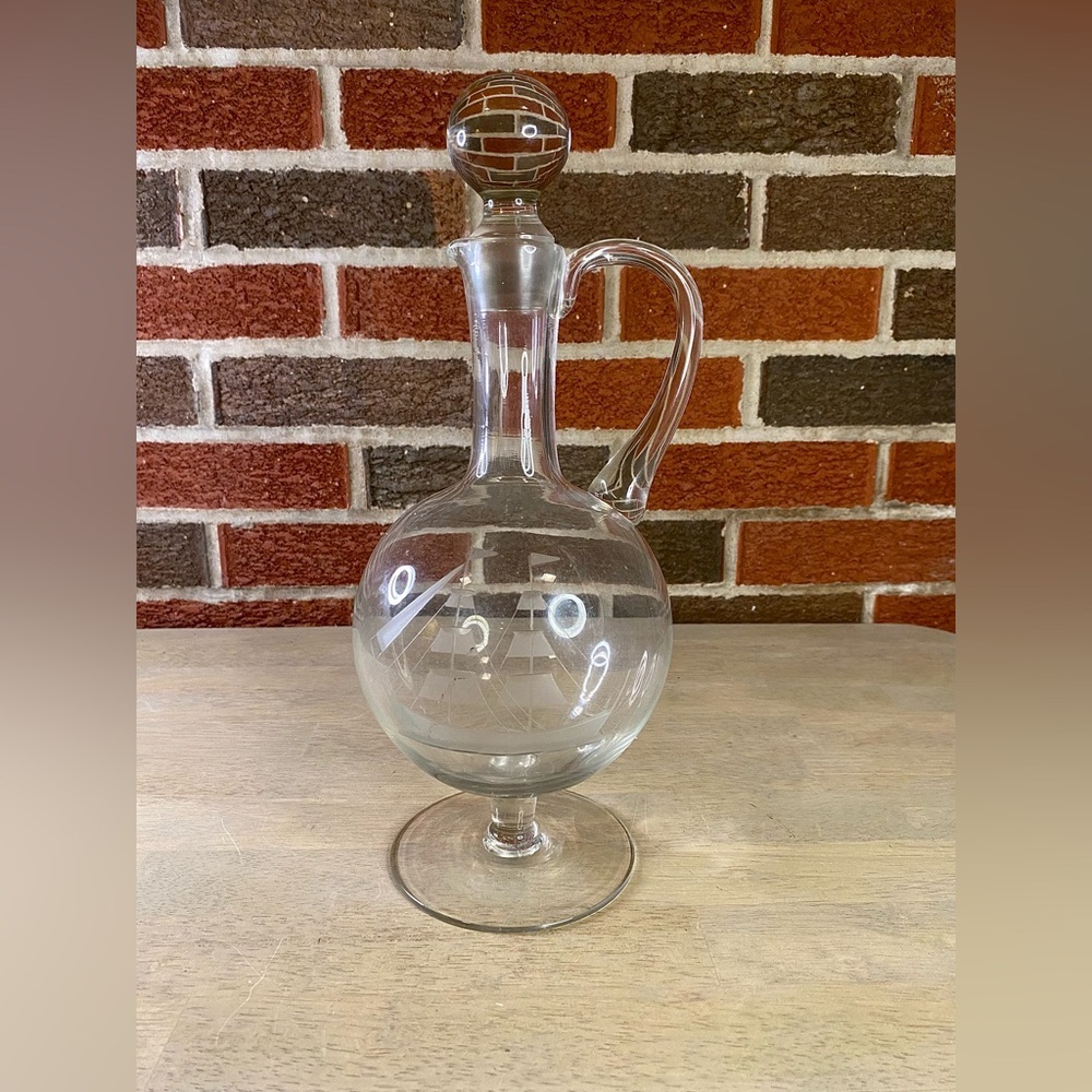 Vintage Etched Crystal Clipper Ship's Liquor Decanter‎